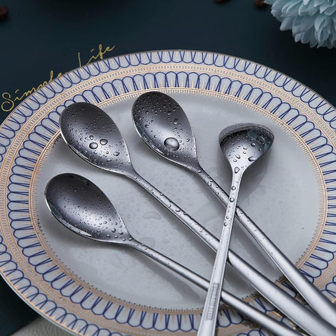 Long Handle Premium Stainless Steel Spoon Set of 6, Coffee Stirrers, Ice Tea, Ice Cream, Cocktail Spoons