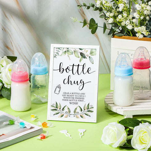 18 1 Roowest Bottle Chug Baby Shower Games Favors Including Pcs Bottles with Bottle Chug Wooden Sign for Gender Reveal