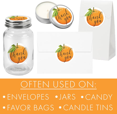 Little Cutie Baby Shower Thank You Stickers | 40 Count Orange Theme Labels for Baby Shower or Gender Reveal