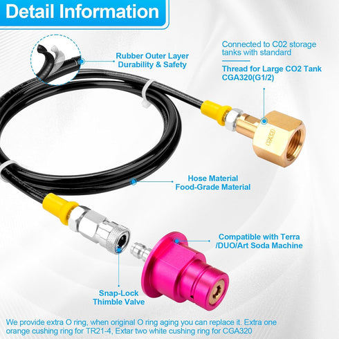 CO2 CO2 CO2 CGA320 (60inch) Soda Machine Refill Adapter with Quick Connector Hose - for Terra DUO Art Gaia Series Soda