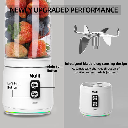 Mulli Portable Blender, 24oz Travel Blender for Shakes and Smoothies, USB Rechargeable Mixer with Lid for Gym