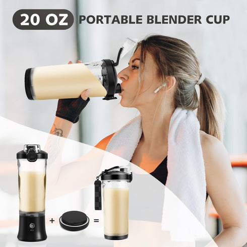 Portable Blender 20 Oz with Insulated Sleeve - Personal Juicer for Protein Shakes, Smoothies, USB Rechargeable, Travel
