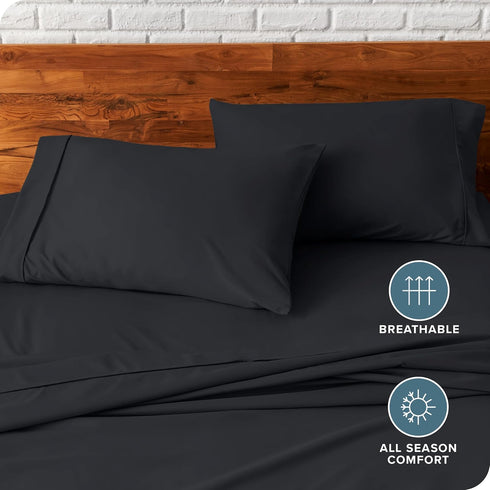 Bare Home Premium 1800 Microfiber Pillowcase Set - Ultra-Soft, Double Brushed, Hypoallergenic - Set of 2, Black