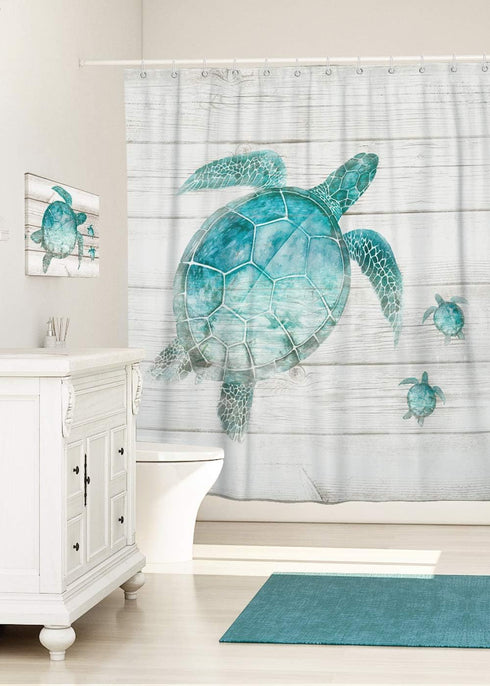 SUMGAR Blue Ocean Shower Curtains Set with Hooks - Teal Sea Turtle Bathroom Stall RV Decoration, 72 x 72 inch