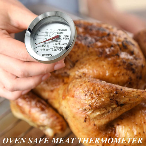 Meat Thermometer Oven Safe, 2 Pieces Dishwasher Safe for Cooking and Grilling, Stainless Steel Cooking Thermometer