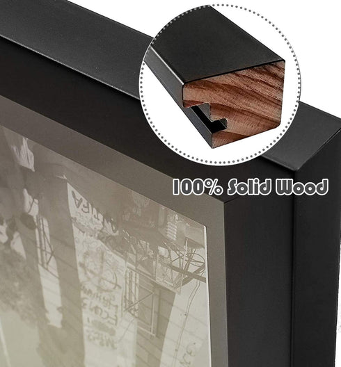 Golden State Art 7x14 Black Wood Frame for Three 4x6 Pictures with 3-Opening Black Mat Color, Portrait or Landscape