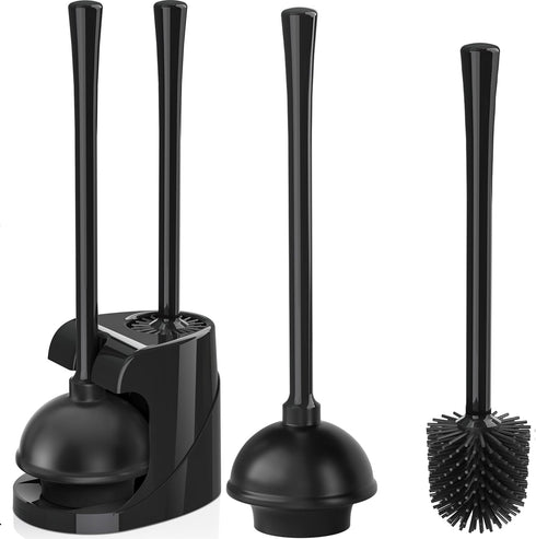 Toilet Plunger and Brush Set, Heavy Duty Silicone Toilet Brush with Ventilated Holder for Bathroom Cleaning