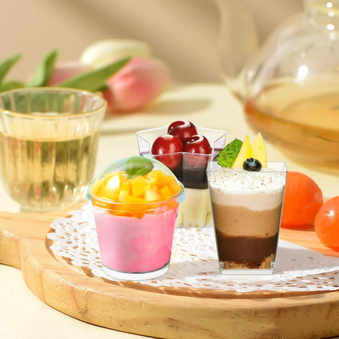 450 Pack 3 (5/6oz) Plastic Dessert Cups With Lids and Spoons - Square/Round/Five-Pointed Star Styles Clear Parfait Cups