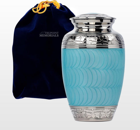 Trupoint Memorials Cremation Urns for Human Ashes - Decorative Burial Urn for Adult Men and Women, Large Light Blue
