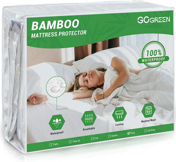 Gogreen Bamboo Rayon Waterproof Mattress Protector - Stretchable Queen Size Cover, Fits up to 16"