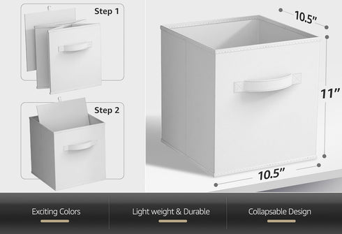 Sorbus 6 Pack Foldable Storage Cubes, 11 Inch White Fabric Organizers for Versatile Use, Collapsible and Durable