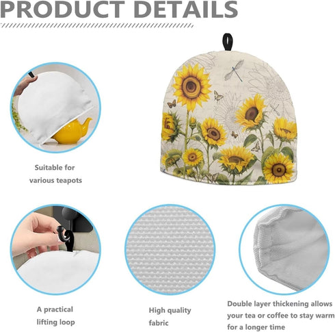 Sunflower Tea Cozy for Teapot, Insulated Dragonfly Tea Cosy, Butterfly Tea Cozies, Kettle Quilt for Hotel Tea Party