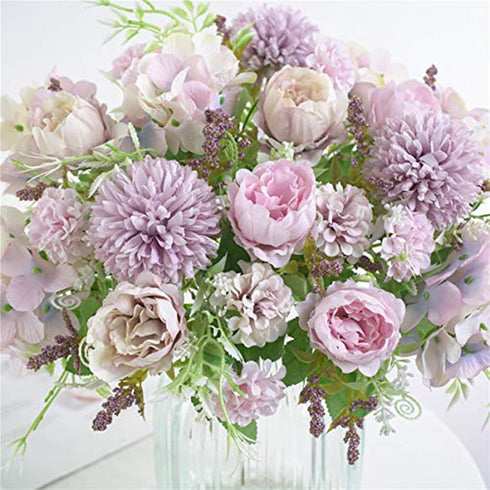 6 Pack Artificial Flowers, Realistic Fake Faux Peony Silk Hydrangea Plastic Carnations Daisy Arrangements for Wedding