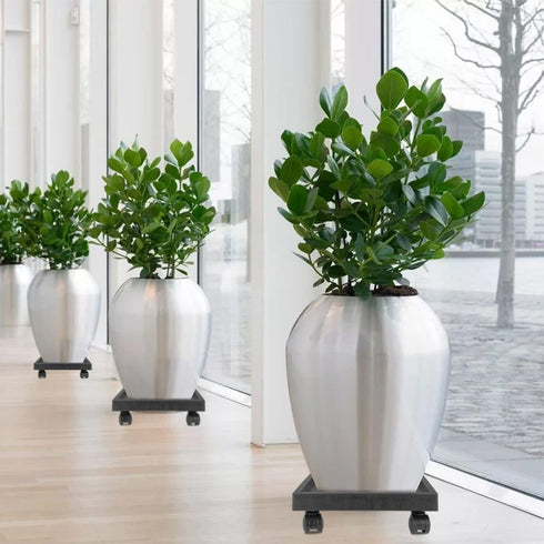 2 Pack 11.8 Inch JOIKIT Square Plant Caddy with Wheels, Heavy Duty Rolling Plant Stand, Wheeled Planter Saucer Tray