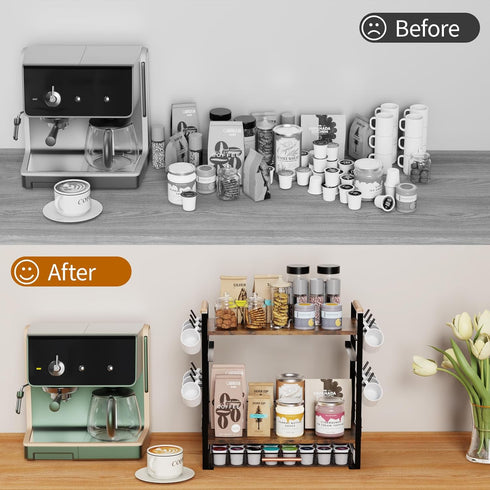 Countertop 32 12 3 3-Tier 1 Coffee Bar Station Organizer for - Pod for K Cup Holder with Drawer and Mug Holder, Tier