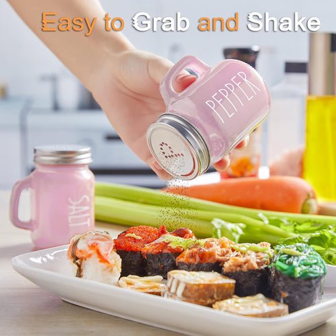 Pink Salt and Pepper Shakers Set, 4 oz Glass Kitchen Accessories, Easy to Clean & Refill, Pink Kitchen Decor