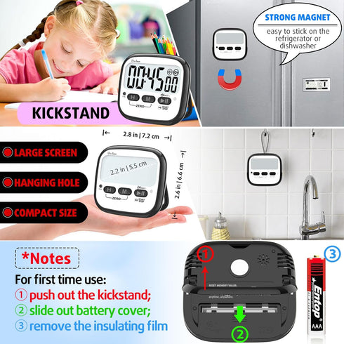 Digital Kitchen Timer for Cooking, Countdown Timer for Kids, Classroom, Egg Timer, Stopwatch - Pack of 2