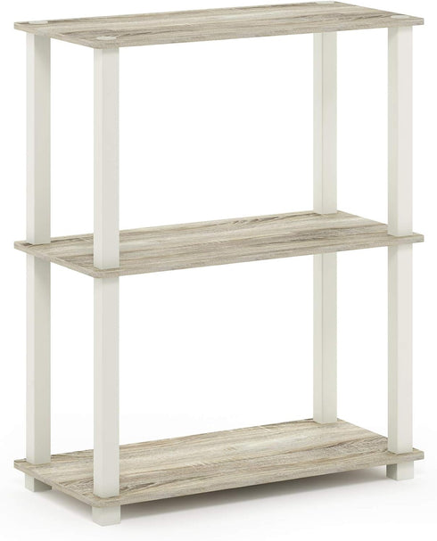 Furinno Turn-S-Tube 3-Tier Compact Display Rack, Multipurpose Shelf with Square Tube, Sonoma Oak/White