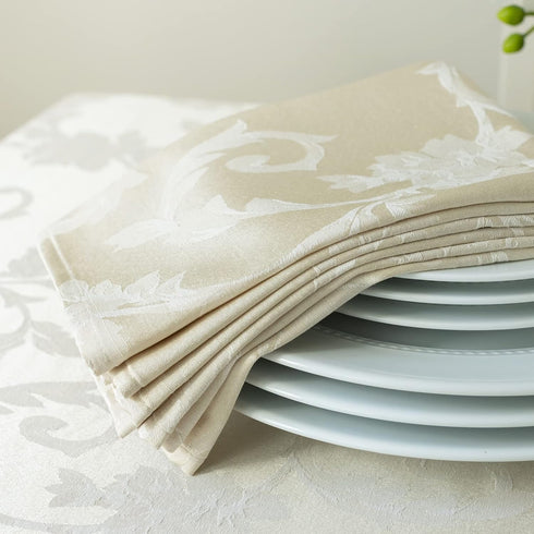 Benson Mills Harmony Scroll Woven Damask Fabric Set of 4 Napkins for Everyday, Parties, Weddings, and Holiday (18" x