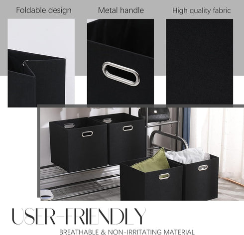 Collapsible Organization Basket, Fabric Foldable Box with Handles, 13x13 Cube Storage Bins Set of 4 for Shelves Bedroom