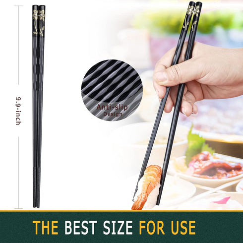 Fiberglass Chopsticks Series, Japanese Non-Slip Reusable Chopsticks, 5 Pairs Gift Set, 9.9 Inches, Black