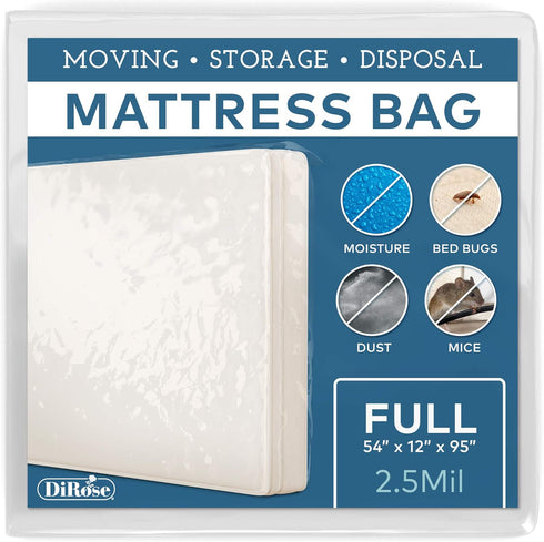 DiRose Mattress Storage Bag - Full Size Thick Plastic Moving Cover, 3 mil Heavy Duty Clear Waterproof Protector