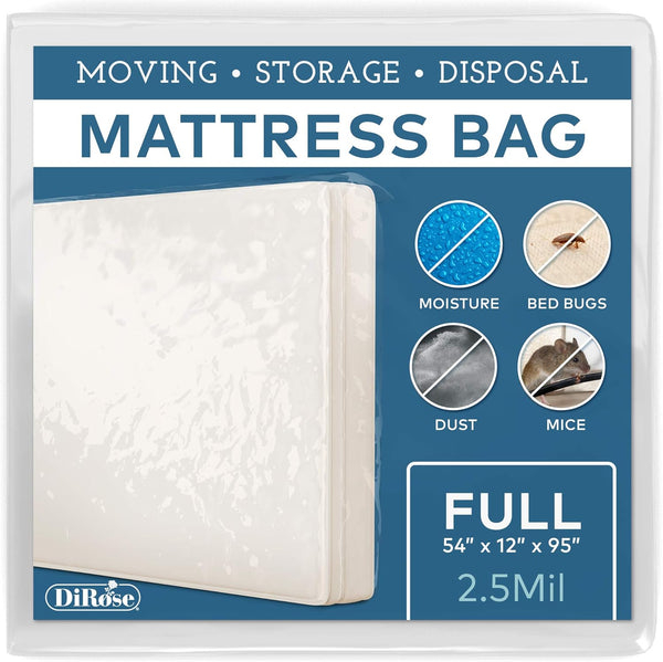 DiRose Mattress Storage Bag - Full Size Thick Plastic Moving Cover, 3 mil Heavy Duty Clear Waterproof Protector