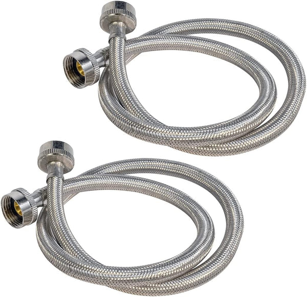 CNCT2578QS-2 Stainless Steel Hose Connector, Burst Proof, Hot and Cold Water, Washing Machine Supply Line, 8 FT (2 Pack)