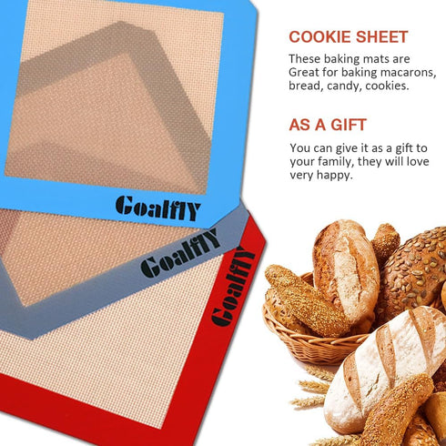 8 Inch Square Silicone Baking Mat, Set of 3 for 8 Inch Cake Pan, Silicone Mat for Baking Sheet (Red, Blue, Grey)