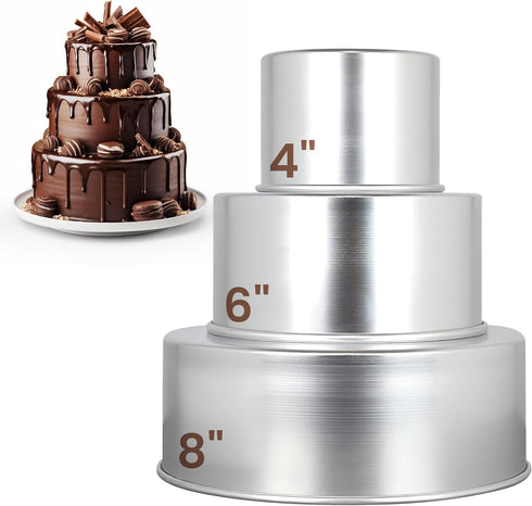 Aunt Shannon's Kitchen Tall Round Cake Pans - 4-inch, 6-inch, 8-inch Set for 3-Tiered Wedding or Birthday Cakes