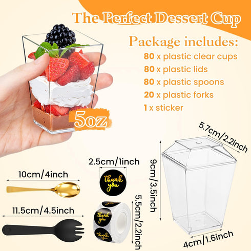 SEIION 260 5oz 20 Pcs Clear Plastic Dessert Cups with Lids & Spoons BPA-Free Mini Parfait Cups for Mousse, Yogurt, Ice
