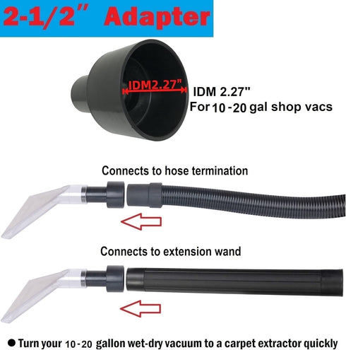 Compatible Extractor Attachment for All Shop Vacs, 2-1/2", 1-7/8", & 1-1/4" Three Adapters for Auto Detailing