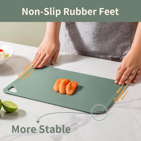 Plastic Cutting Board Set of 3, BPA Free, Large-Small Non-Slip Chopping Boards, Dishwasher Safe, Green