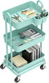 3-Tier Simple Houseware Multifunctional Rolling Utility Cart with Hanging Bucket, Turquoise