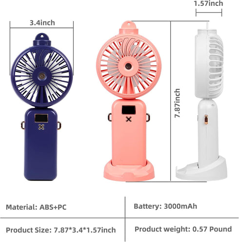 Handheld Fan Portable Misting Fan, Rechargeable Personal Mister with 5 Speeds, 3000mAh Battery, Pink