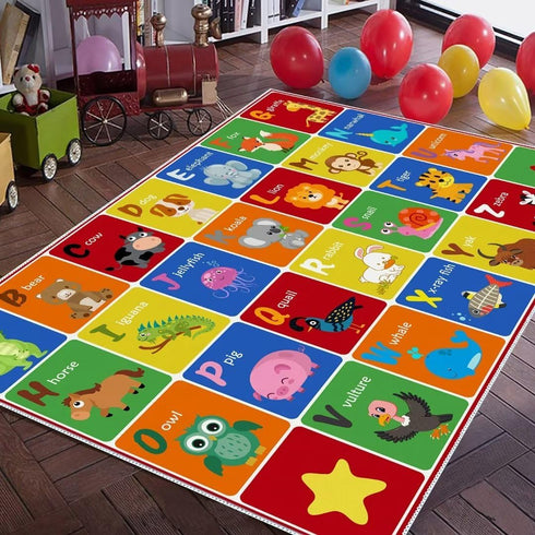 SXYLPP Classroom(47x71in) ABC Alphabet Animal Rug, Educational Letter Learning Game Playmat for Kids, Crawl Floor Mat