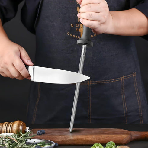Kitchen Knife Sharpener Rod, 13 inch Carbon Steel Professional Honing Rod with Hanging Holes