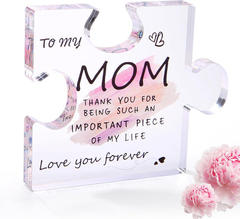 Best Mom Ever Gifts from Daughter, Son: Acrylic Puzzle-Shaped Plaque Desk Decorations