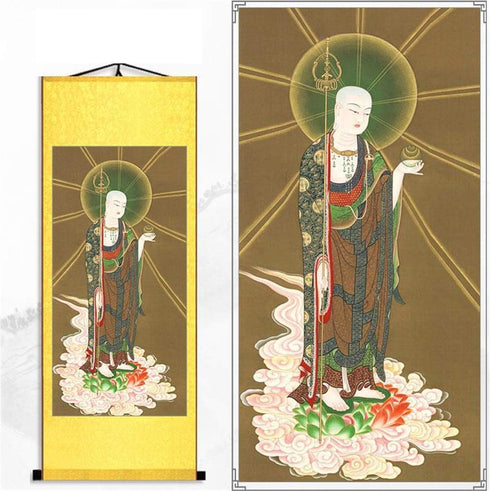 Zzooi Ksitigarbha Silk Hanging Scroll Wall Art, Ksitigarbha Bodhisattva