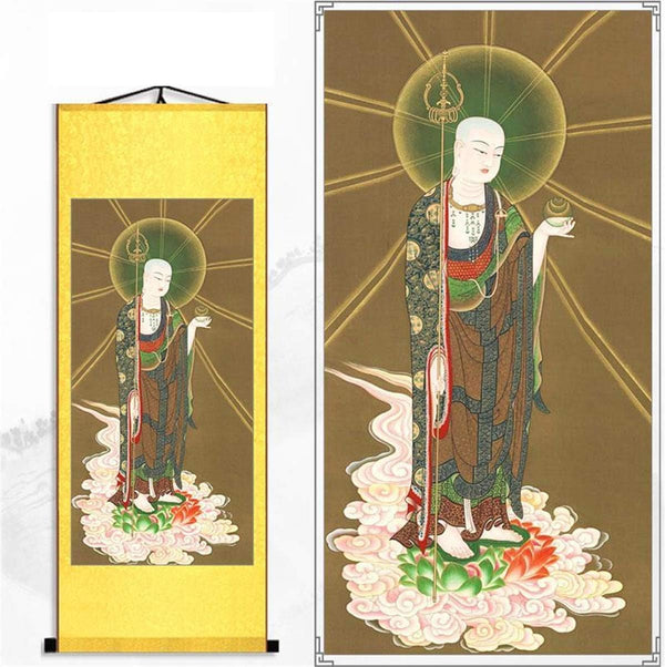 Zzooi Ksitigarbha Silk Hanging Scroll Wall Art, Ksitigarbha Bodhisattva