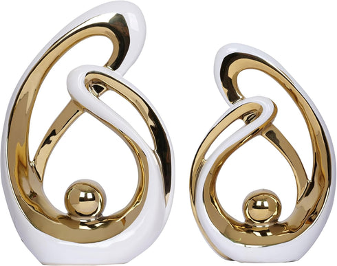 JKUDTQL 2 PCS White Gold Decor Accent Ceramic Statue White Mid Century Modern