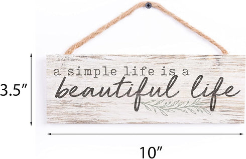 Beautiful Life Whitewash Pine Wood Slat Hanging Wall Sign, 10 x 3.5 Inch