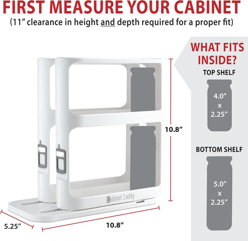 Cabinet Caddy Spice Rack Organizer for Cabinet - Slide & Rotate Kitchen Organizers - 2 Double-Decker Shelves - Non-Skid