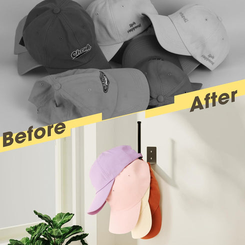 4 Pack Hat Racks for Baseball Caps, Stainless Steel Hat Organizer with Strong Adhesive/Wall Drilled for Door, Bedroom,