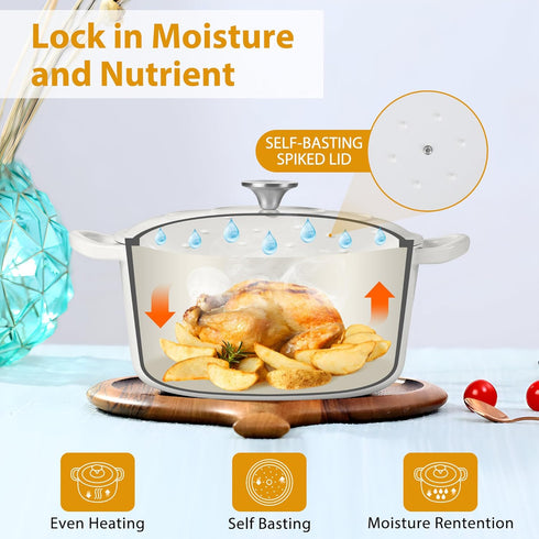 6 LIANYU QT Dutch Oven, Enameled Cast Iron Dutch Oven with Lid, Heavy-Duty Nonstick Cooking Stock Pot for Bread Baking