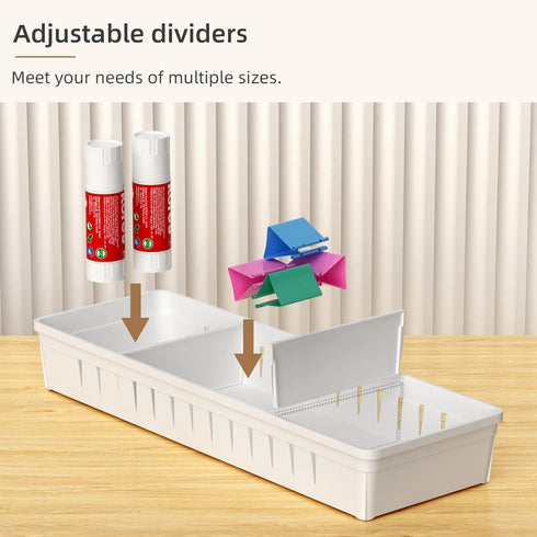 Desk Drawer Organizer Tray, 4 PCS Plastic Office Organizer Set with Non-Slip Silicone Pads, White