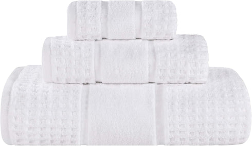 3-Piece Set, 1 1 1 Superior Cotton Towel Zero Twist, Waffle Border, Bathroom Essentials, Shower, Spa, Luxury Plush Soft
