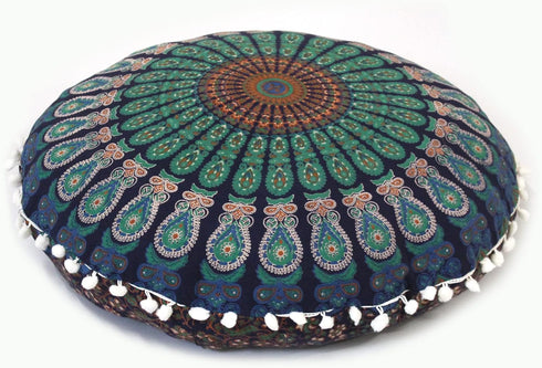 22 Inch CRAFT KALA Meditation Floor Pillows Cover Round Pillow Seating Hippie Decorative Adults Bohemian Mandala Circle