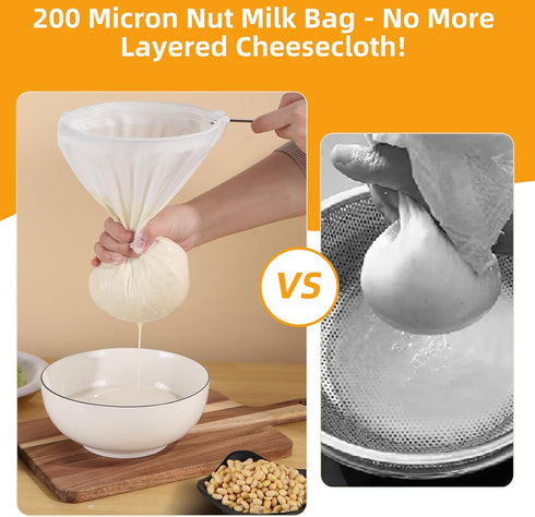 Esuduky 5 Pcs Premium Ultra Fine Mesh Strainer Bags with Stainless Steel Handle, Reusable Nut Milk Bags, Cheese Cloths