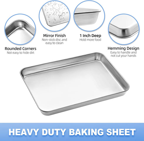 Baking Sheet with Rack, Zacfton Stainless Steel Cookie Sheet with Cooling Rack, Eighth Sheet Pan 9” x 7” x 1”